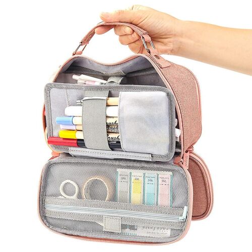 Boîte Papeterie Grande Capacité 2025 - Sac Crayons Portable Double Zip - Multi-Grilles