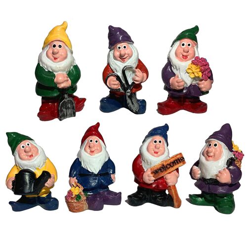 Ensemble de 7 mini nains de jardin - Statues amusantes - Décoration extérieure et intérieure