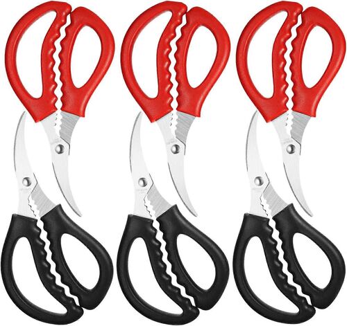 Ciseaux de cuisine multifonctions acier inoxydable - Pour fruits de mer - Noir et rouge