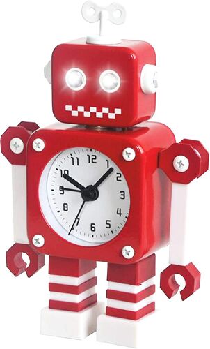 Réveil robot en métal inoxydable - Silencieux avec yeux clignotants - Design moderne