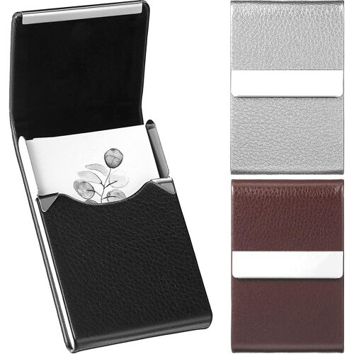 Lot De 3 Porte-Cartes De Visite Cuir Synthétique - Pochette Métal Fine - Professionnel