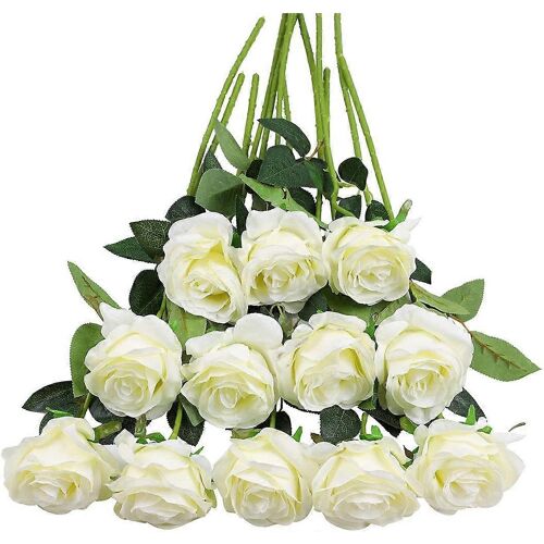 Lot de 12 roses artificielles en soie - Tige 50 cm - Décoration réaliste