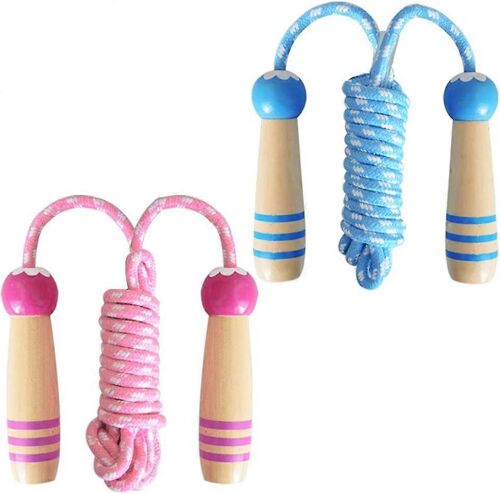 Corde À Sauter Pour Enfants 2 Pièces - Poignée Bois Réglable - Coton Tressé