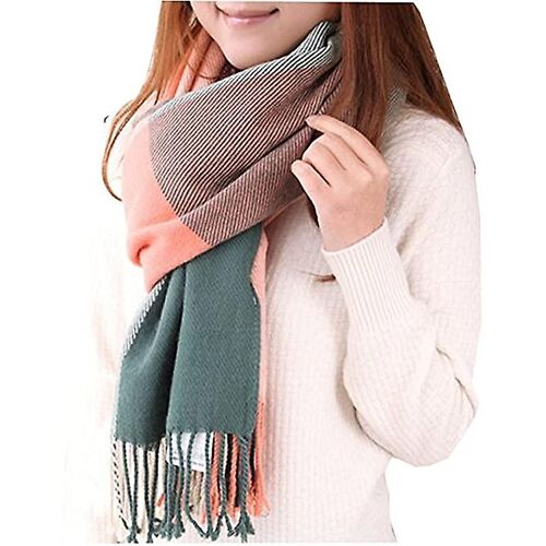 Écharpe Longue Carreaux Femme 2025 - Trendy Chaude Hiver Cadeau - Rose