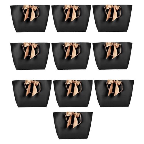Lot De 10 Sacs Cadeaux En Papier Noir - Poignée Dorée - Pour Vêtements, Maquillage, Boutique - Taille 3