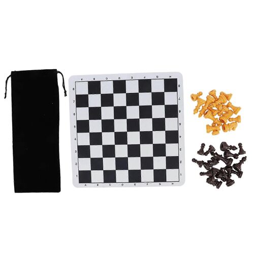 Jeu d'échecs avec pièces en plastique 1.89 pouces - Échiquier inclus - Pour adultes et enfants - Couleurs marron et jaune