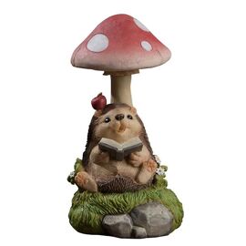Statue De Jardin Champignon Et Hérisson Solaire - Résine Avec Décoration Led