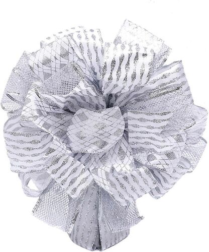 Grand noeud décoratif à suspendre pour sapin - Couronne Noël polyester argenté