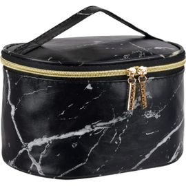 Trousse Maquillage Voyage Femme - PU Portable Étanche Marbre Noir - Rangement