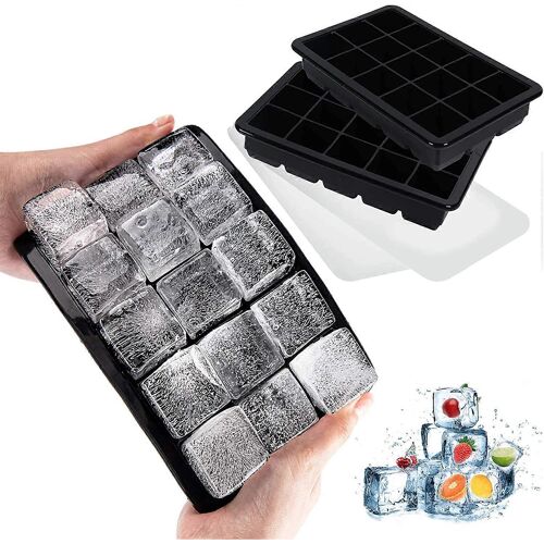 Lot 2 Bacs Glaçons Silicone 15 Cases - Avec Couvercle Empilable - Compact