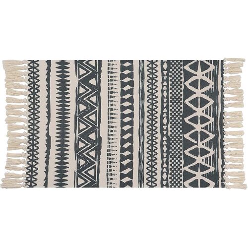 Tapis Bohème Coton Franges - Tissé Main Lavable - Décoration Marocaine