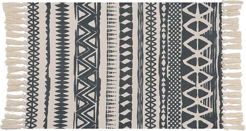 Tapis Bohème Coton Franges - Tissé Main Lavable - Décoration Marocaine