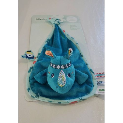 Doudou plat rhinocéros bleu - lilliputiens