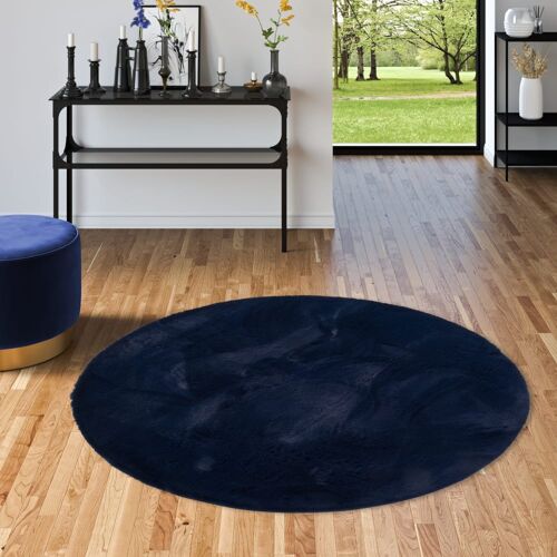 Tapis En Fourrure Doux Rond Bleu Foncé 120x120 Cm