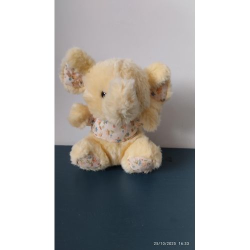 V1/ vintage peluche éléphant jaune et fleurs