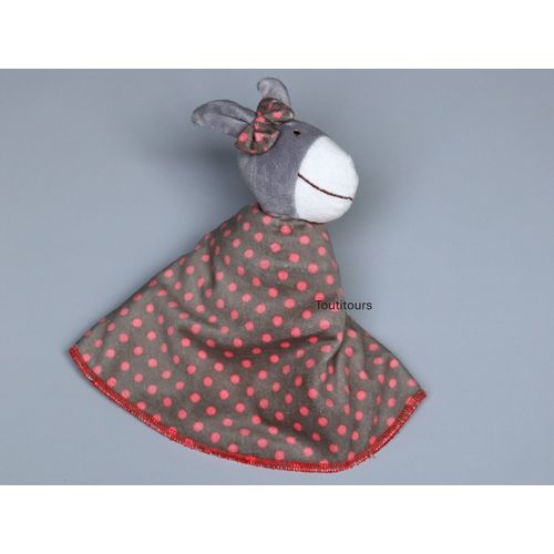 Doudou âne gris réversible bleu rose Vertbaudet