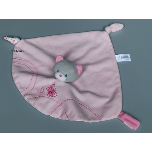 Doudou chat plat rose gris papillon Gipsy