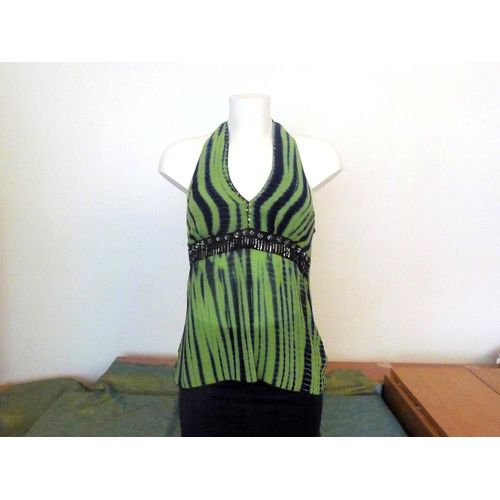 Top/ Tunique Dos Nu En 100% Soie Vert Avec Lien À Nouer-Taille Xs- Hale Bob