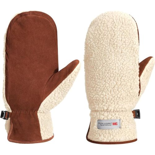 Women's Leather Mittens For Outdoor Warm Fleece Thinsulate Winter Ski Sheepskin Gloves Suede Sl020eu"".[J495]