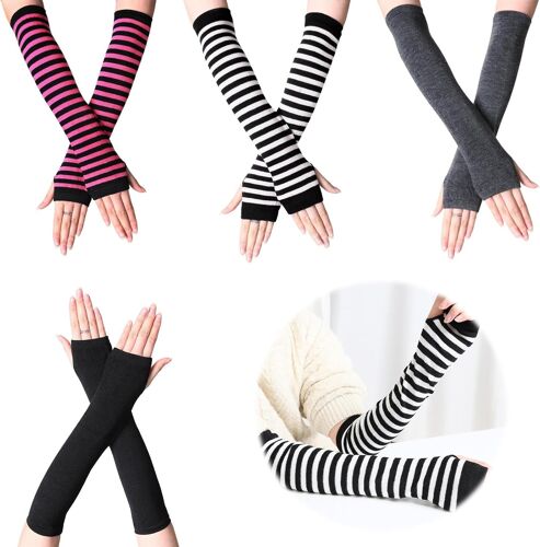 4 Pièces Mitaines Femme de Gants Sans Doigts pour Femmes en Tricot Manches Convient pour Une Utilisation en Automne et en Hiver,Flexible et Polyvalent,Adapté Aux Activités Intérieures et Extérieures