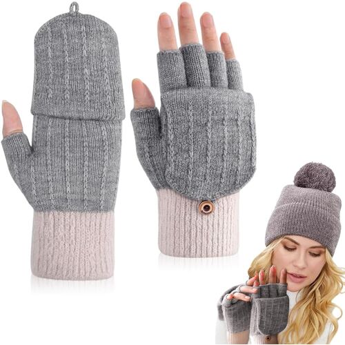 Gants Convertibles Femmes, Mitaines Sans Doigts Gants D'hiver À Écran Tactile Femme Et Homme Gants Tricoté Chauds Mitaine Chauffants Pour Cyclisme Randonnée Escalade Travail Loisir Cadeau