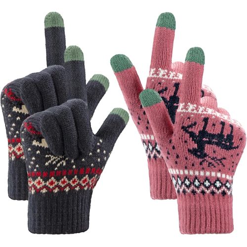 Women's Winter Gloves With Touch Screen Knitted Warm Soft Elaphurus Design Cute One Size 2 Pairs"".[J623]