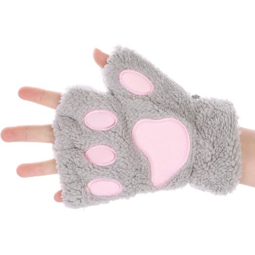 Women's Winter Gloves Thick Warm Plush Gloves Cute Cat Paw Bear Ski Gloves Soft Comfort Half Finger Mittens With Rope Neck Strap Christmas Gift Halloween"".[J281]