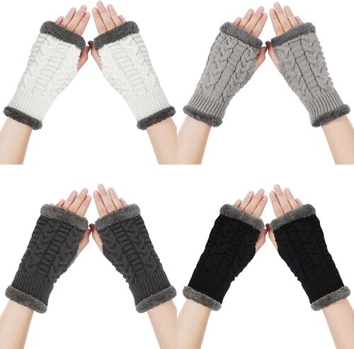 4 Paires De Gant Sans Doigt Femme, Gants Chauds Tactiles Hiver, Elastique Gant Thermique Kintted Pour Femme Avec Couche Douce En Polaire Gant Sans Doigt Femme Gants De Cyclisme Pour Femme