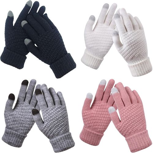 4 Pairs Of Unisex Knitted Winter Gloves, Women's Warm Winter Gloves, Women Warm Winter Gloves, Knitted Winter Gloves With Touch Screen, Some Warm Gloves