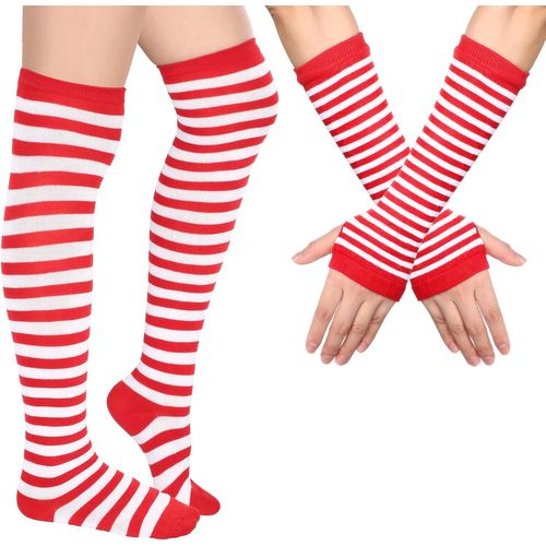 Ladies Girls Striped Long Gloves Striped Socks Striped Fingerless Fingerless High Socks"".[J548]