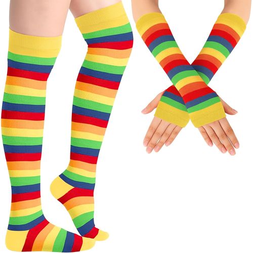 Ladies Girls Striped Long Gloves Striped Socks Striped Fingerless Fingerless High Socks"".[J547]