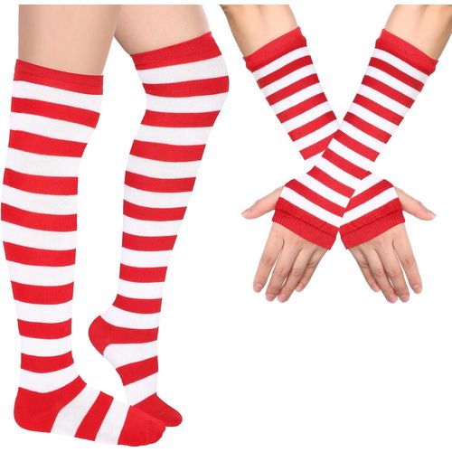 Ladies Girls Striped Long Gloves Striped Socks Striped Fingerless Fingerless High Socks"".[J545]