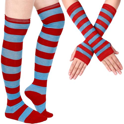Ladies Girls Striped Long Gloves Striped Socks Striped Fingerless Fingerless High Socks"".[J549]
