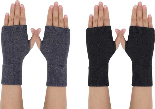 Gants sans Doigts pour Femmes, Gants de Mitaine d'Hiver avec Trou de Pouce, 2 Paires Tricotées Chaud Poignet Bras Conduite Mitaines, Mains Manchons pour Dames, Filles, les Enfants