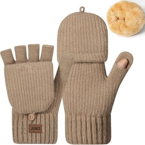 Convertible Mittens For Men Women - Winter Knit Mittens With Thermal Thumb Cap Half Full Coverage