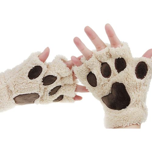 Winter Cat Paw Mittens For Women And Girls - Cute Half Finger Plush Mittens - Warm Fleece In Cartoon Design"".[J456]