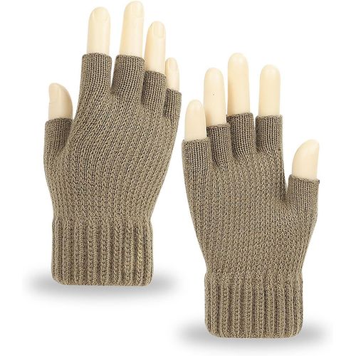 Winter Fingerless Gloves For Men Women Warm Elastic Anti Cold Knitted Gloves Wool Lined Half Finger Mittens, One Size"".[J705]