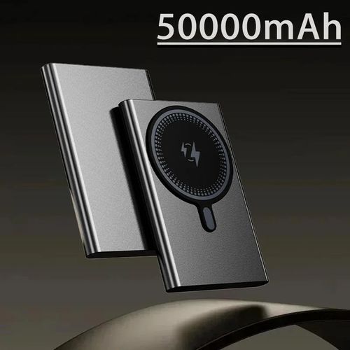 (Grey 50000mah) Batterie Externe Magnétique Sans Fil Ultra Fine, Double Charge Rapide, Adaptée À L'iphone Magsafe 50000mah Pd20w