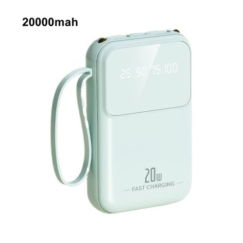(20000mah¿Green) Banque D'alimentation Portative 20000mah Avec Câble De Charge Intégré Pour Iphone/Samsung 20w Batterie Externe De Charge Rapide Powerbank