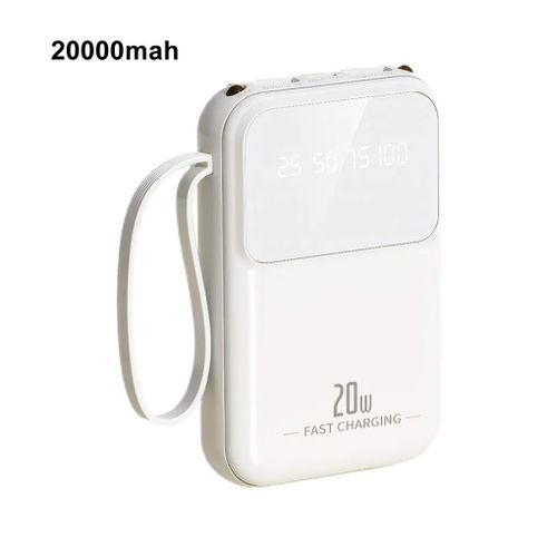 (20000mah¿White) Banque D'alimentation Portative 20000mah Avec Câble De Charge Intégré Pour Iphone/Samsung 20w Batterie Externe De Charge Rapide Powerbank