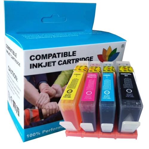 (4PK - BK C M Y) COAI-Everyday-Cartouche d'encre 364 364XL, pour imprimante avec puce, pour Photosmart C5380 C5390 D5460 D5470 5524 7520 7510 5510 5520
