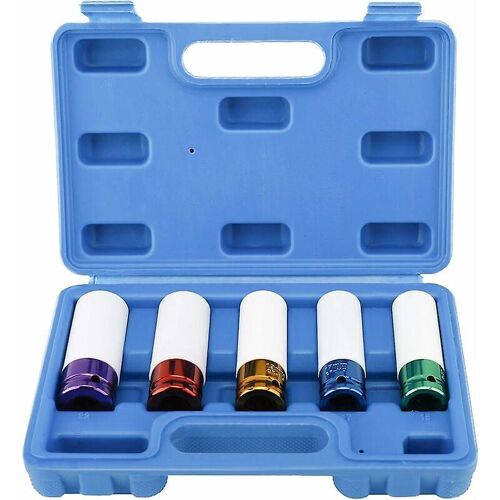 Lot de 5 embouts de clé pour jantes à paroi extra fine métriques (dimensions : 15 mm, 17 mm, 19 mm, 21 mm, 22 mm)