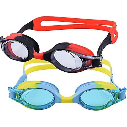 Lunettes De Natation Pour Enfants, 2 Pièces, Avec Boîte, Vision Claire, Anti-Fuite, Protection Uv, Anti-Buée, Silicone, Longueur Réglable, Large Vue