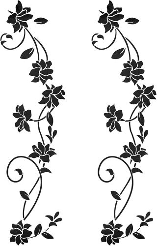 Lot de 2 autocollants muraux noirs décoratifs, pour décoration murale, fleurs, vrilles, vignes