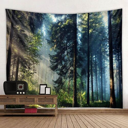 Tapisserie Murale, Paysage Naturel, Arbres, Décoration De Forêt De Pins Nordique, Tissu Imprimé Rectangulaire Pour Salon Et Chambre À Coucher (150 Cm)