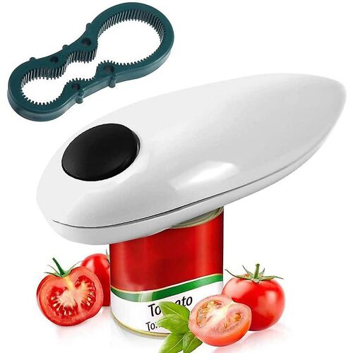 Ouvre-Boîte Électrique : Lame Améliorée Pour Ouvrir Toutes Les Boîtes De Conserve ¿ Sans Bord Tranchant, Sans Danger Pour Les Aliments, Pratique Avec Couvercle Relevable, Ouvre-Boîte Portatif À Piles (Blanc)