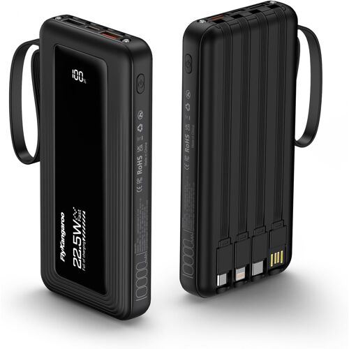 Jgd-Batterie Externe 10000mah Power Bank,Chargeur Portable 22.5w Pd Rapide Avec 4 Câbles Intégrés, 6 Sorties & 2 Entrées, Avec Lampe De Poche Compatible Avec Samsung, Iphone, Ipad Pro Etc