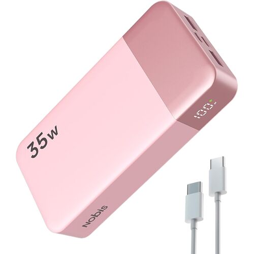 Nobis Power Bank, 20000mah Chargeur Portable, 35w Usb C In & Out Charge Rapide, Batterie Externe 4 Ports Avec Affichage Numérique Led, Compatible Avec Macbook, Phone 15 14 13 Pro S23 (Rose)
