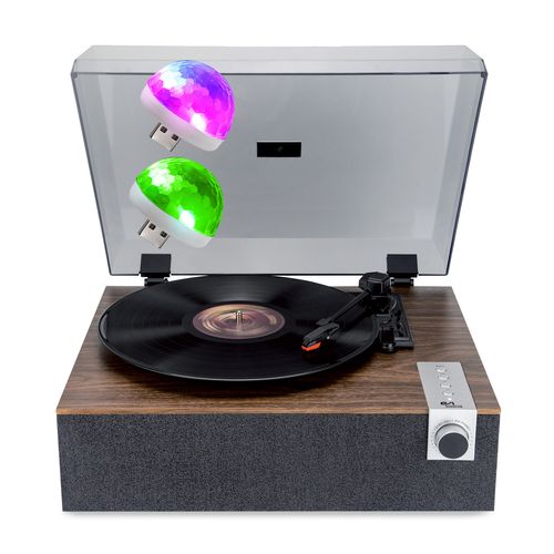 Tourne-disque Vinyle EA-PL200-WOOD Haut-parleurs intégrés 40W PMPO - 33, 45 et 78 tours - Bluetooth, 2 Mini Lumières LED