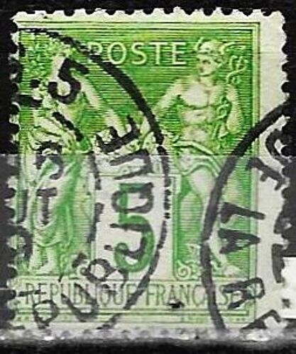 France 1898, Beau Classique Type Sage Ii, Yvert 106, 5c. Vert Jeune Clair, Oblitéré Très Beau Cachet Rond, Tbe